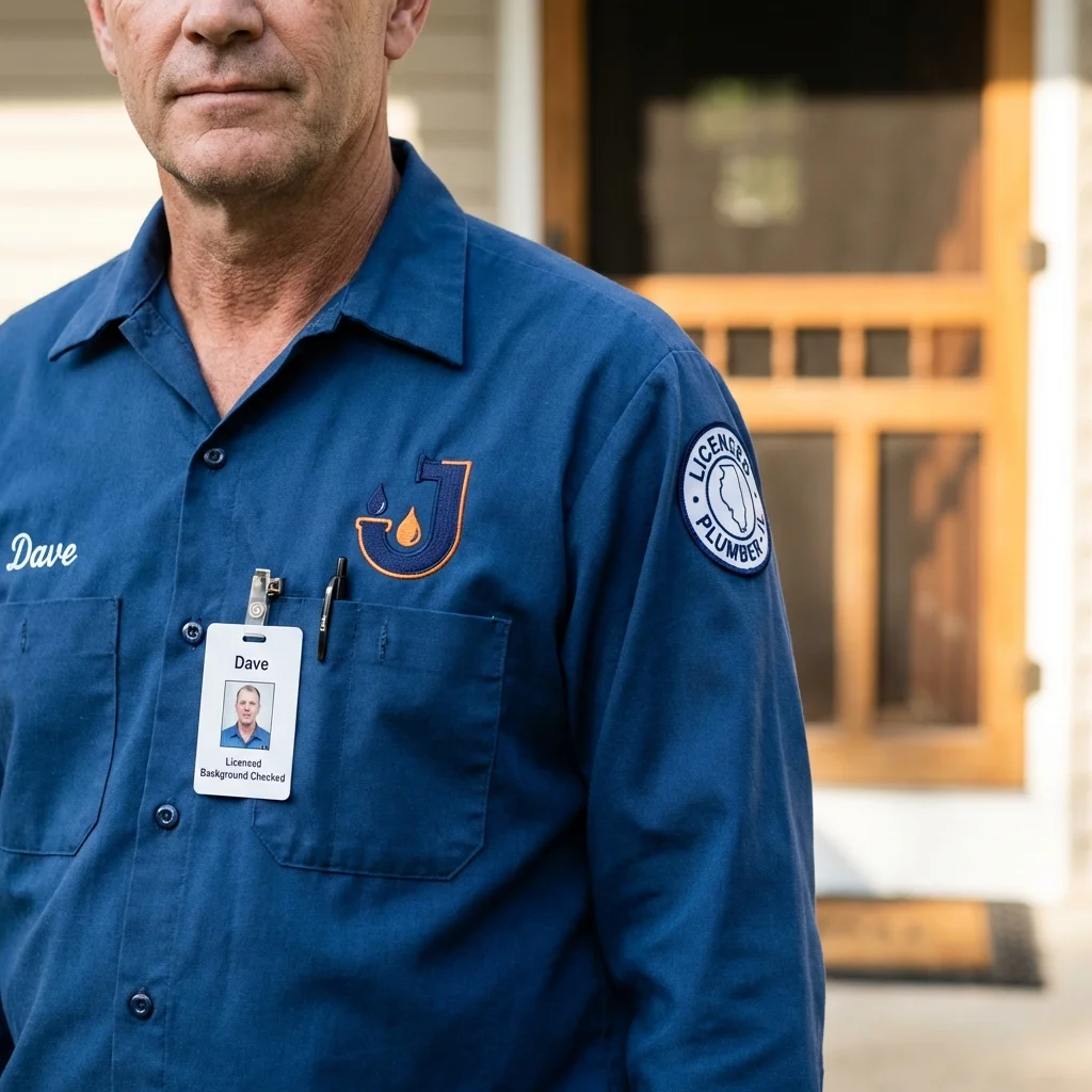 Licensed plumber showing ID badge in Hinsdale, IL